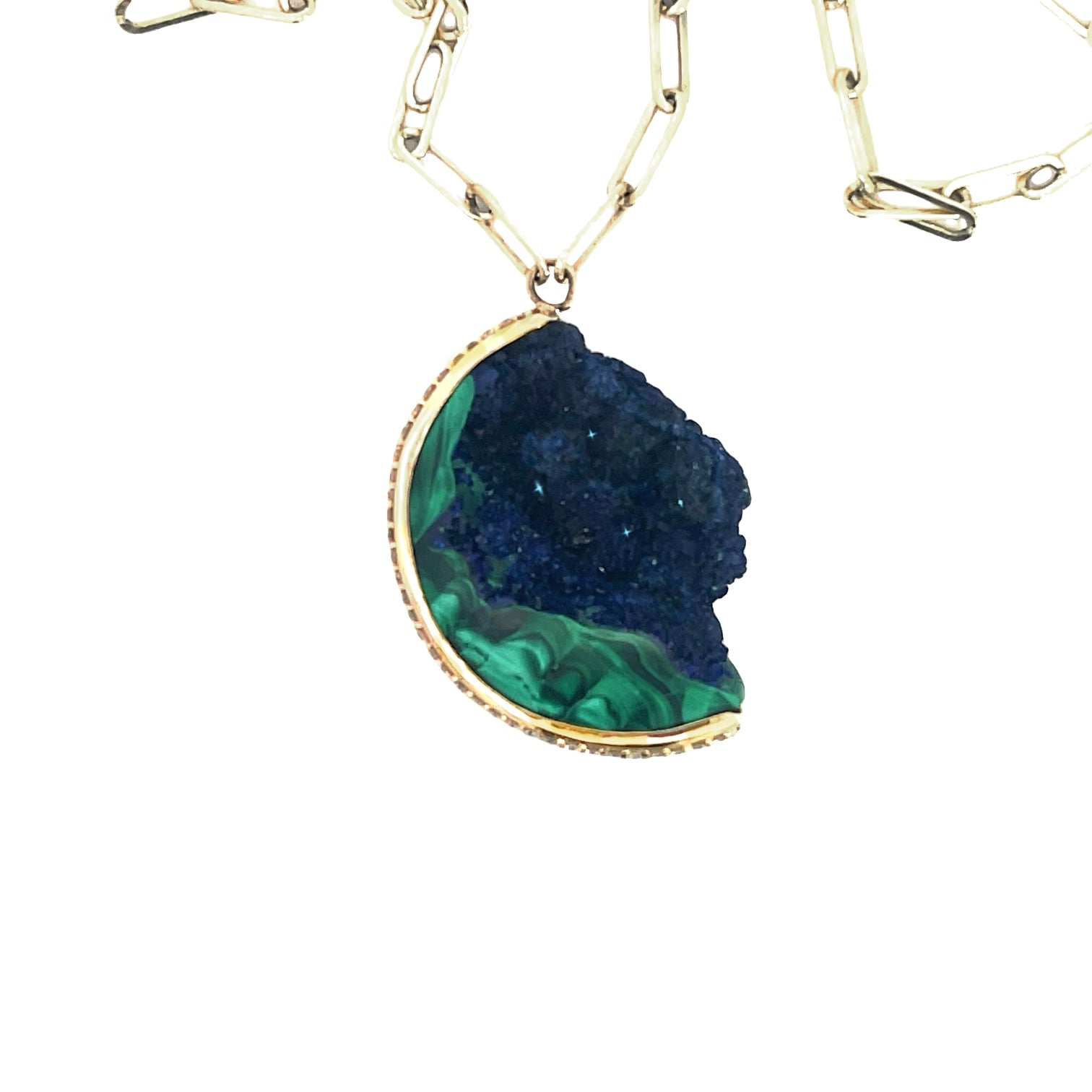 Azurite Crystals in Malachite Moon
