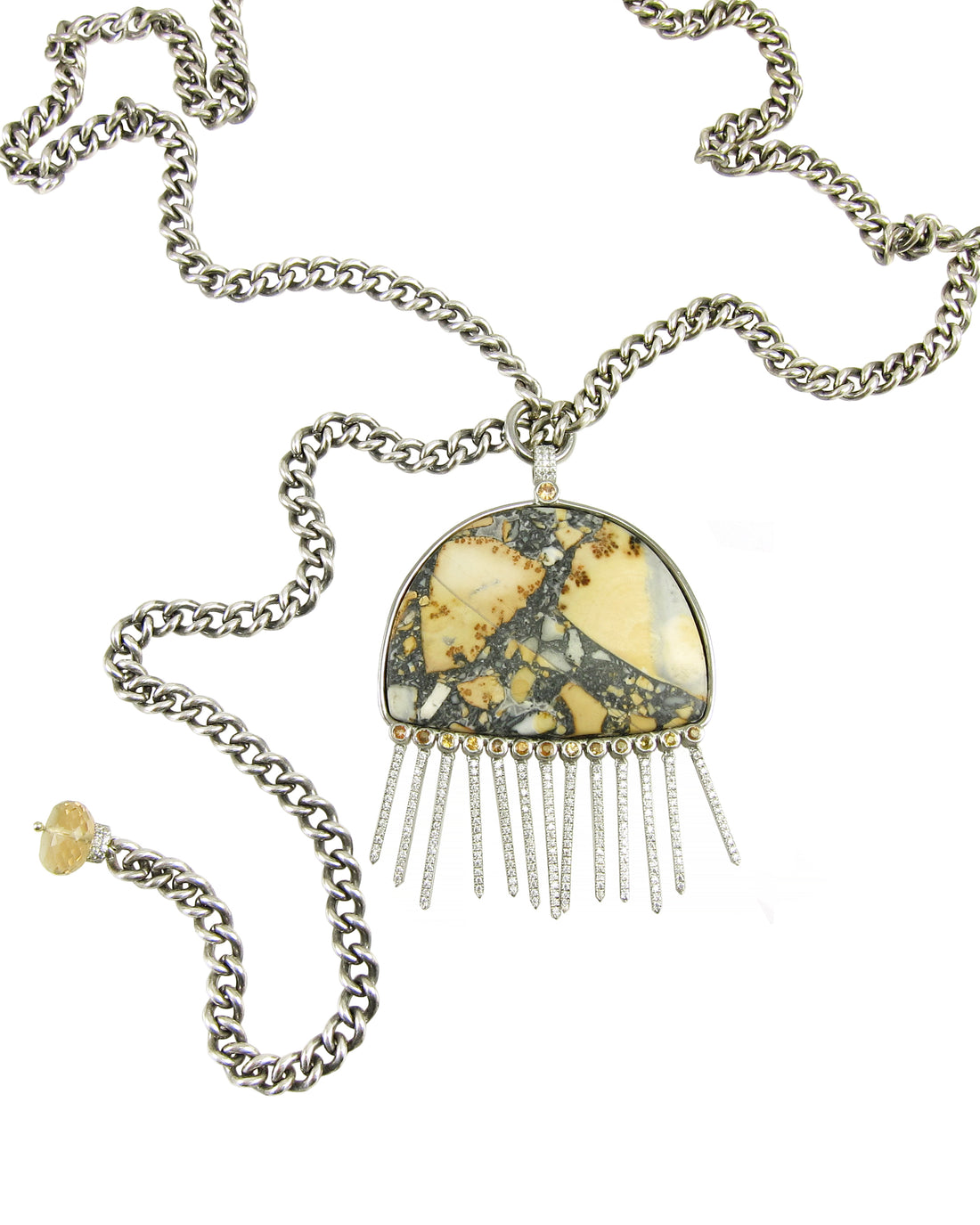 Maligano Jasper, Citrine, Diamond Fringes