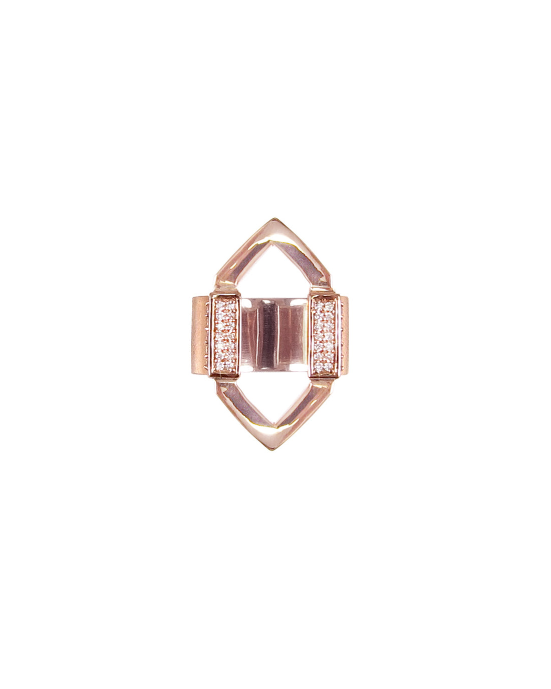 Unusual 14k Diamond Open Marquis ring with cigar band in rose gold