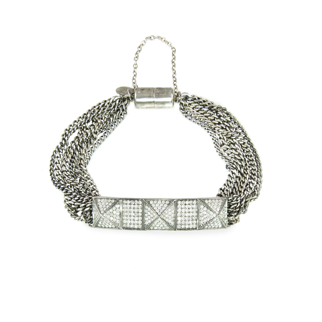 A beautiful bracelet with diamond pyramids with curb chains and magnetic clasp.