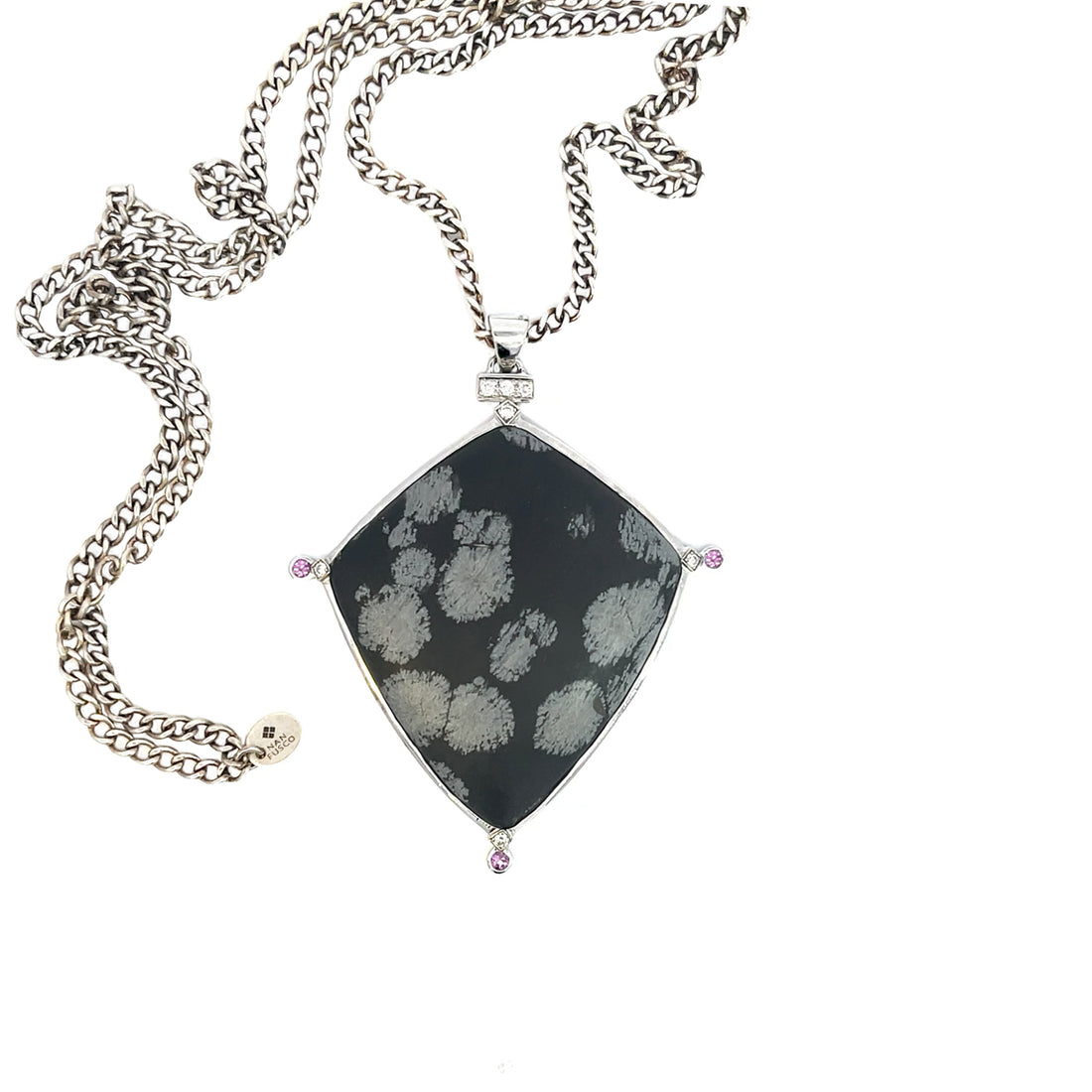 Snowflake Obsidian, Pink Sapphires, Diamonds