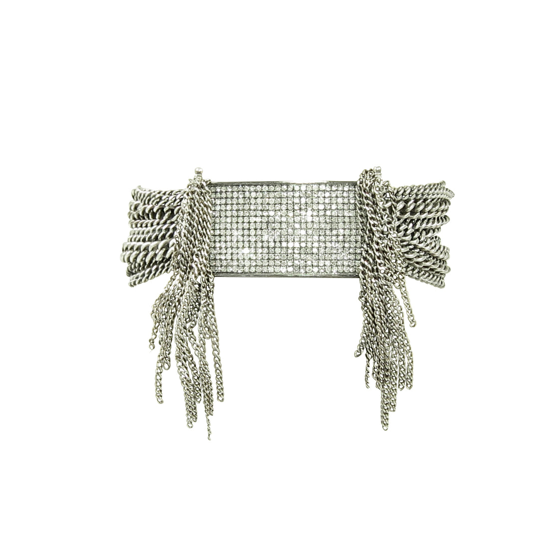 Fiery diamond ID bracelet and chain with lots of fringe and magnetic clasp